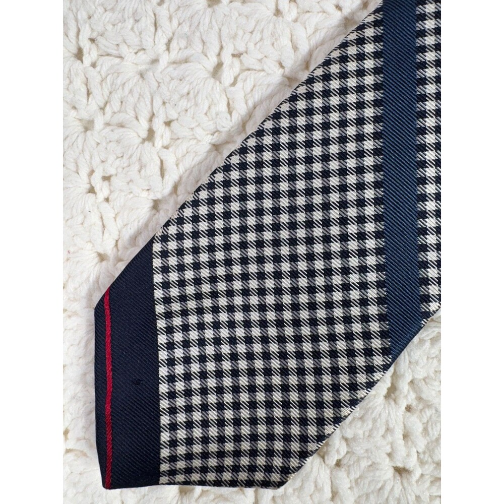 Vintage John Frederics Men's Silk Tie Checks Striped Red White Blue 3" x 58" EUC